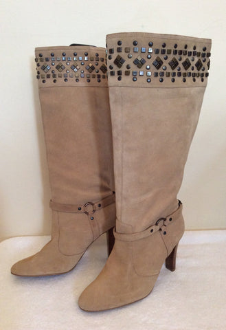 Brand New Morgan Beige Suede Studded Trim Heels Size 7.5/41 - Whispers Dress Agency - Womens Boots - 2