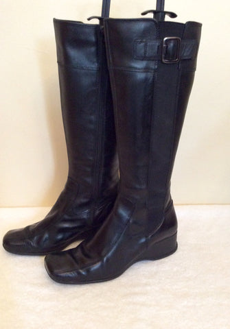 Clarks Black Leather Buckle Trim Boots Size 3.5/36 - Whispers Dress Agency - Sold - 3
