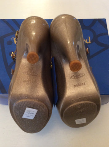 BRAND NEW VIVIENNE WESTWOOD GOLD GLITTER 3 STRAP HEELS SIZE 6/39 - Whispers Dress Agency - Sold - 5