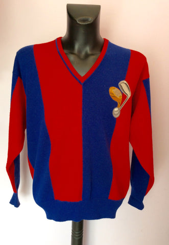 Nick Faldo For Pringle Blue & Red Stripe Golf Jumper Size M - Whispers Dress Agency - Mens Knitwear - 1
