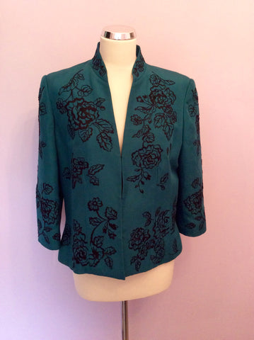 Country Casuals Green Silk & Cotton Embroidered Jacket Size 14 - Whispers Dress Agency - Sold - 1