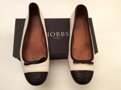 Hobbs Black & White Leather Park Woven Toecap Ballerina Flats Size 5/38 - Whispers Dress Agency - Sold - 1