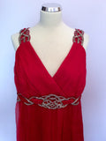 Monsoon Red & Silver Beaded Trim Silk Maxi Dress Size 20 - Whispers Dress Agency - Sold - 2