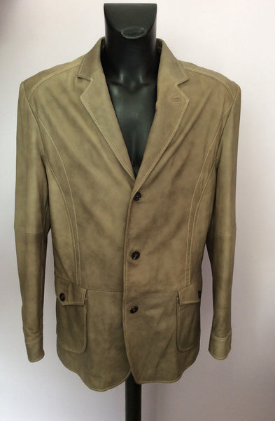BRAND NEW OLIVER SWEENEY FOUNTAIN GREY (DARK BEIGE) SOFT LEATHER JACKET SIZE XL - Whispers Dress Agency - Mens Coats & Jackets - 1