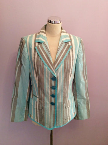 Basler Turqouise, White & Grey Stripe Jacket Size 14 - Whispers Dress Agency - Womens Coats & Jackets - 1