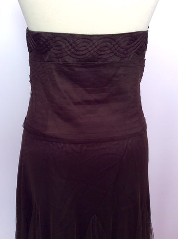 MONSOON BROWN NET OVERLAY STRAPLESS DRESS SIZE 16 - Whispers Dress Agency - Womens Dresses - 4