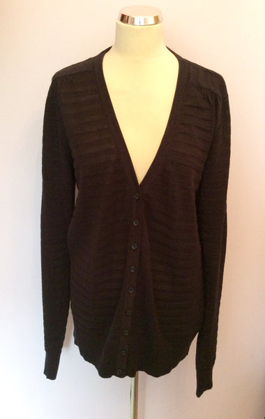 LONG TALL SALLY BLACK STRIPED COTTON V NECK CARDIGAN SIZE L - Whispers Dress Agency - Sold - 1