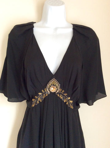 Temperley Black Silk & Jewel Trim Long Occasion / Evening Dress Size 8 - Whispers Dress Agency - Womens Dresses - 2