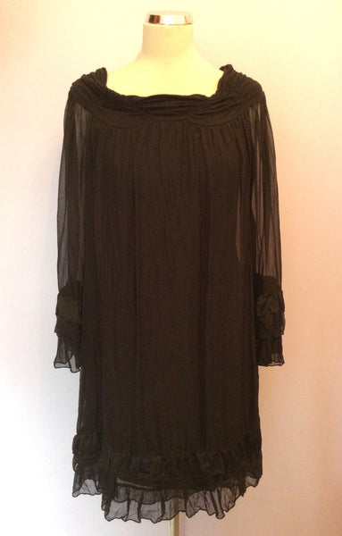 PHASE EIGHT BLACK SILK TIERED FRILL TRIM DRESS SIZE M - Whispers Dress Agency - Womens Dresses - 1