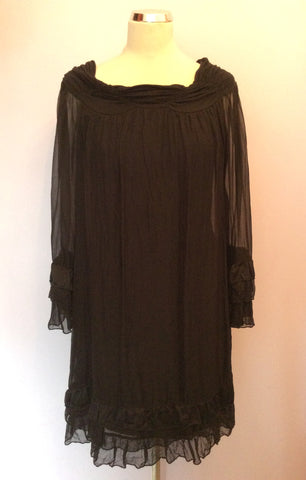 PHASE EIGHT BLACK SILK TIERED FRILL TRIM DRESS SIZE M - Whispers Dress Agency - Womens Dresses - 1