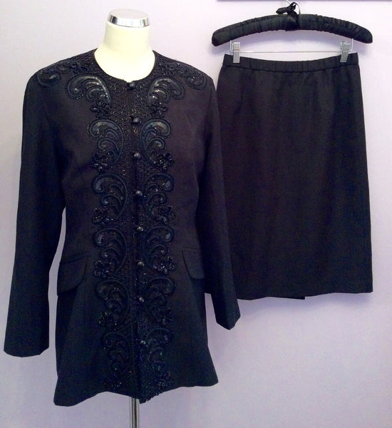 Gina Bacconi Black Beaded & Sequinned Jacket & Skirt Suit Size 14 Fit UK 10/12 - Whispers Dress Agency - Womens Suits & Tailoring - 1