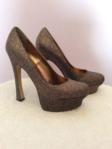 Zigisoho Bronze Glitter Platform Sole Heels Size 4/37 - Whispers Dress Agency - Womens Heels - 3