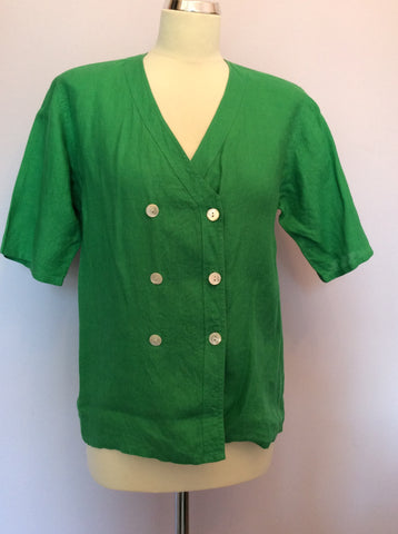 Vintage Jaeger Green Linen V Neck Top Size 34" Approx 10/12 - Whispers Dress Agency - Womens Vintage - 1