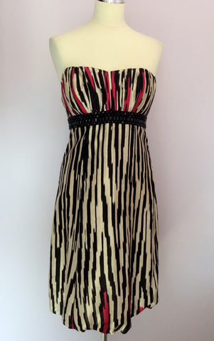 MONSOON BLACK,WHITE & PINK STRAPLESS DRESS SIZE 10 - Whispers Dress Agency - Womens Dresses - 1