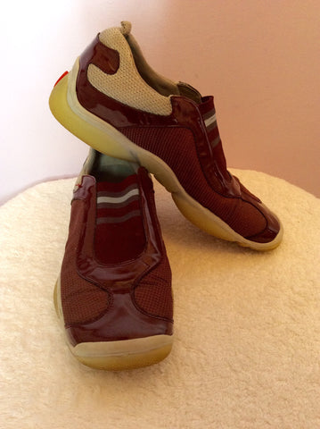 Prada Grey & Burgundy Patent Leather Trim Trainers Size 4/37 - Whispers Dress Agency - Sold - 2
