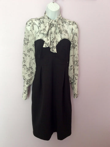 Firetrap Tie Print Blouse Top Long Sleeve Dark Grey Pencil Dress Size XS - Whispers Dress Agency - Womens Dresses - 1