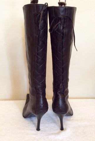 Piedra Dark Brown Leather Lace Up Back Boots Size 5/38 - Whispers Dress Agency - Womens Boots - 3