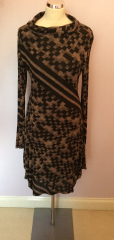 Isabel De Pedro Black & Brown Print Long Sleeve Dress Size 14 - Whispers Dress Agency - Sold - 2