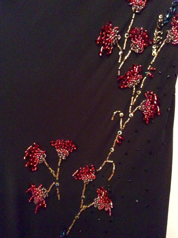 Laura Ashley Black Silk With Red Floral Beading Trim Skirt Size 18 - Whispers Dress Agency - Sold - 2