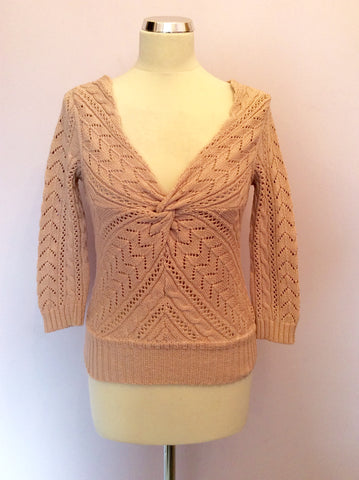 Hobbs Pink Cotton V Neck Twist Front Jumper Size 10 - Whispers Dress Agency - Sold - 1