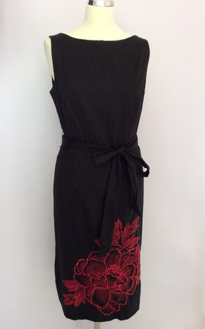 Monsoon Black & Red Embroidered Tie Belt Dress Size 14 - Whispers Dress Agency - Sold - 2