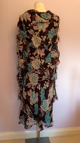 Planet Burgundy Floral Print Silk Dress & Wrap Size 10 - Whispers Dress Agency - Womens Dresses - 2