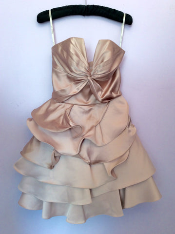 Karen Millen Champagne Silk Strapless Tiered Ruffle Cocktail Dress Size 6 - Whispers Dress Agency - Womens Dresses - 1