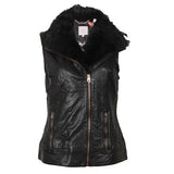 Brand New Ted Baker Black Leather Fur Collar Biker Jacket / Gilet Size 4 UK 12 - Whispers Dress Agency - Womens Coats & Jackets - 3