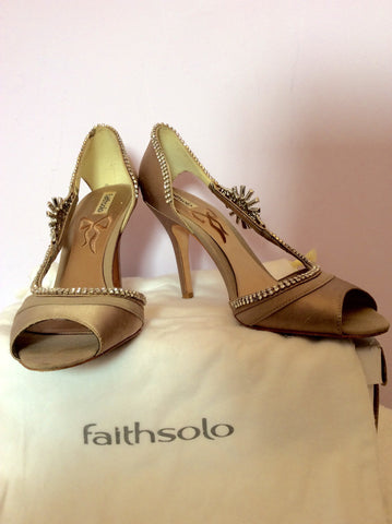 Faith Solo Taupe Satin And Diamanté Peeptoe Heels Size 7/40 - Whispers Dress Agency - Womens Heels - 1