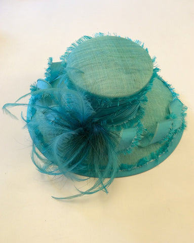 Victoria Ann Turquoise Wide Brim Feather Trim Formal Hat - Whispers Dress Agency - Womens Formal Hats & Fascinators - 5