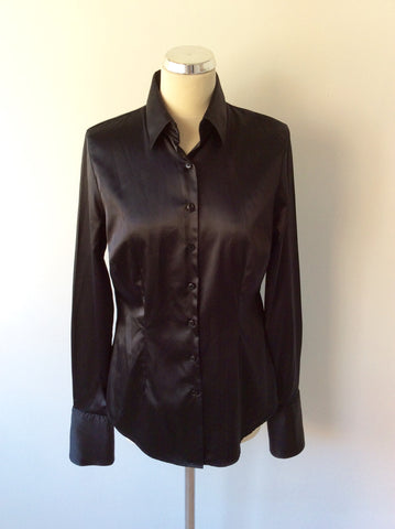 HAWES & CURTIS BLACK MATT SATIN FITTED DOUBLE CUFF SHIRT SIZE 14 - Whispers Dress Agency - Sold - 1