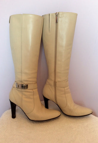 Karen Millen Cream Leather Knee High Boots Size 5/38 - Whispers Dress Agency - Sold - 2