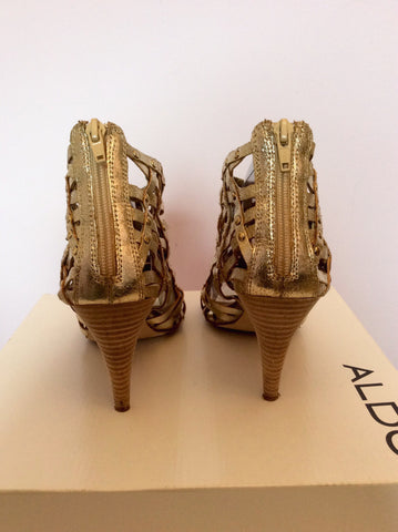 Aldo 'Surran' Gold Strappy Leather Peeptoe Heels Size 7/40 - Whispers Dress Agency - Sold - 4