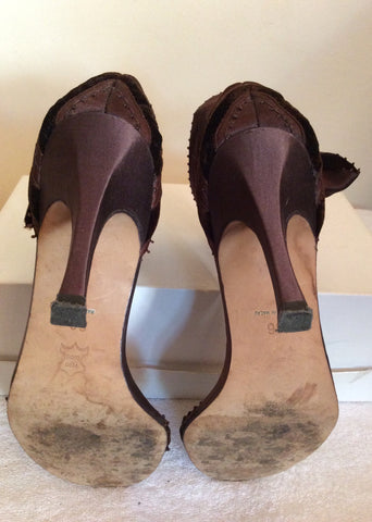 Karen Millen Brown Satin & Velvet Tie Leg Sandals Size 3.5/36 - Whispers Dress Agency - Sold - 5