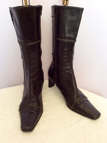 Lorbac Black Leather Calf Length Boots Size 5/38 - Whispers Dress Agency - Sold - 1