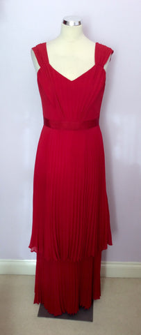 Hobbs Invitation Red Pleated Tiered Long Dress Size 10 - Whispers Dress Agency - Womens Dresses - 1