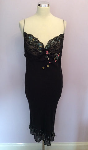 Karen Millen Black Strappy Silk Beaded & Silk Dress Size 14 - Whispers Dress Agency - Sold - 2