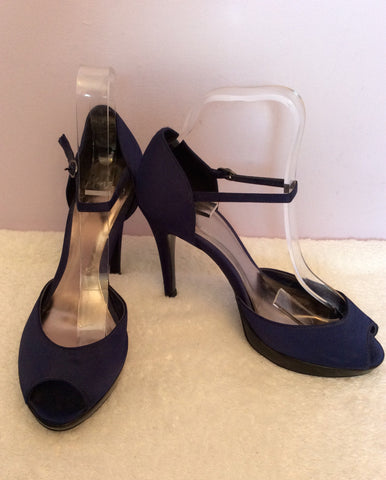 Monsoon Dark Blue Satin Peeptoe Satin Heels Size 5/38 - Whispers Dress Agency - Womens Heels - 1