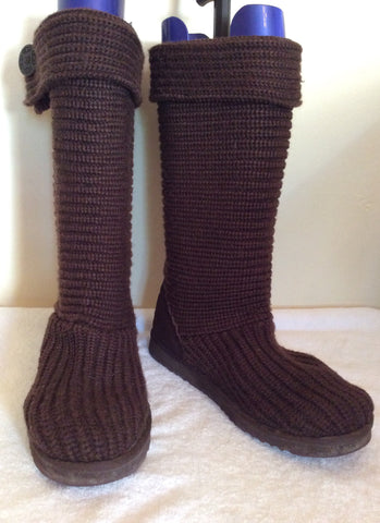 Ugg Brown Knit Calf Length Boots Size 6.5/39 - Whispers Dress Agency - Womens Boots - 1