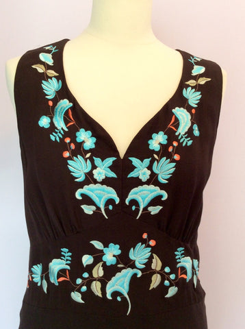 Kaliko Brown Silk Embroidered V Neck Dress Size 12 - Whispers Dress Agency - Sold - 2