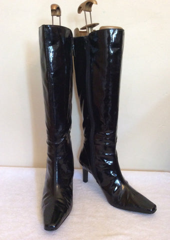 Clarks Soft Touch Black Patent Knee Length Boots Size 6/39 - Whispers Dress Agency - Sold - 1