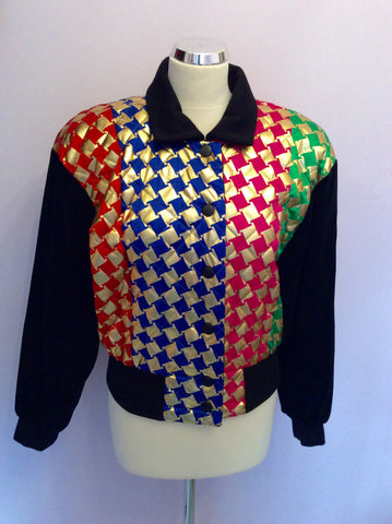 Vintage Escada Black Velvet With Red, Pink, Blue, Green & Gold Print Jacket Size 38 UK 10 - Whispers Dress Agency - Sold - 1