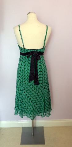 Ted Baker Green & Black Print Silk Dress Size 2 UK 8/10 - Whispers Dress Agency - Womens Dresses - 2