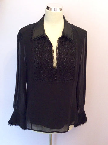 Fenn Wright Manson Black Silk Beaded Blouse Size 16 - Whispers Dress Agency - Sold - 1
