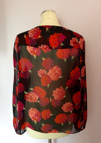 Jaeger Black, Red & Pink Floral Print Silk Blouse Size 14 - Whispers Dress Agency - Sold - 2