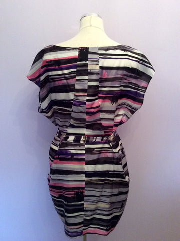 Full Circle Pink, Grey & White Print Silk Tie Belt Tunic Dress Size 8/XS - Whispers Dress Agency - Womens Dresses - 2
