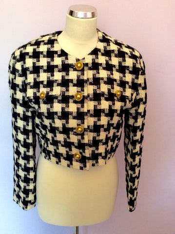 Vintage Precis Navy Blue & Cream Check Box Jacket Size 10 - Whispers Dress Agency - Sold - 1