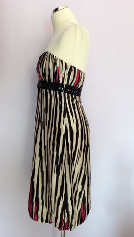 MONSOON BLACK,WHITE & PINK STRAPLESS DRESS SIZE 10 - Whispers Dress Agency - Womens Dresses - 2
