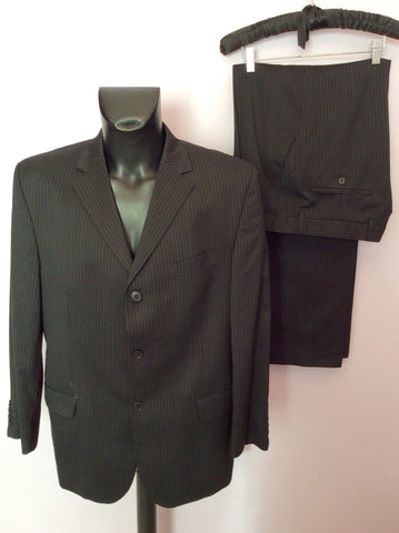 Pierre Cardin Black Pinstripe Extra Fine Merino Wool Suit Size 42R/34W - Whispers Dress Agency - Sold - 1