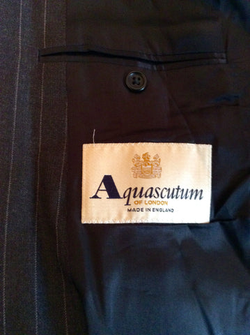 Aquascutum Dark Grey Pinstripe Wool Suit Jacket Size 44R - Whispers Dress Agency - Mens Suits & Tailoring - 4